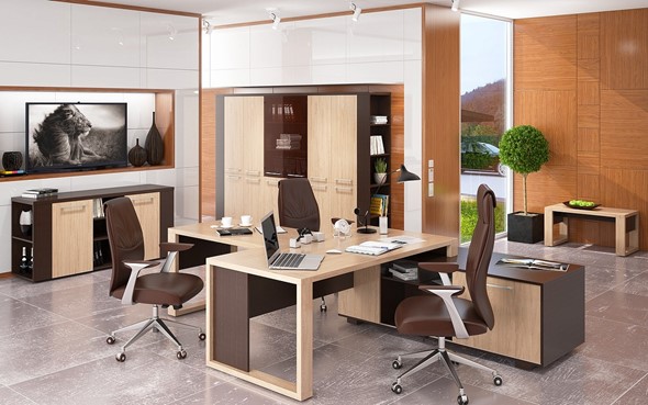 Кабинет руководителя ALTO с брифинг-приставкой, с низким и высокими шкафами в Коврове - изображение