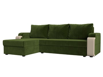 Угловой диван с оттоманкой Николь лайт, Зеленый/Бежевый (микровельвет/экокожа) в Коврове