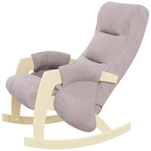 Кресло-качалка ЭЛИТ с карманами Джанни (каркас дуб, сиденье серо-розовое) в Коврове
