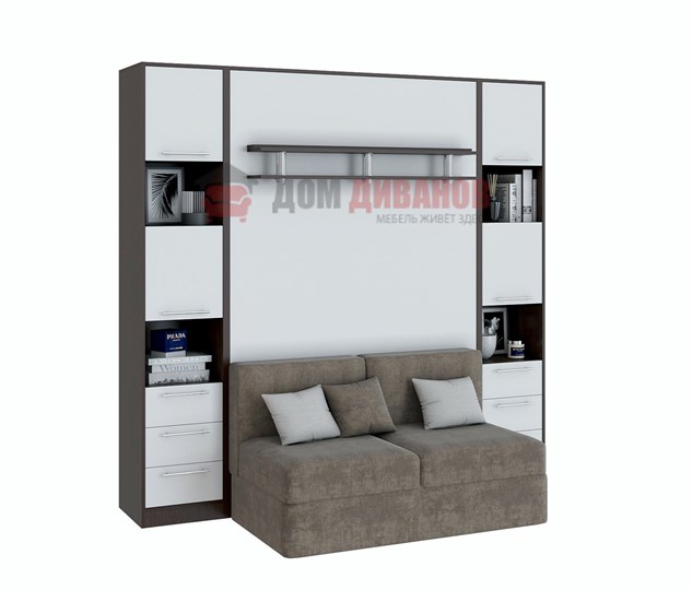 Кровать-шкаф с диваном Бела 1, с полкой ножкой, 1200х2000, венге/белый в Коврове - изображение 1