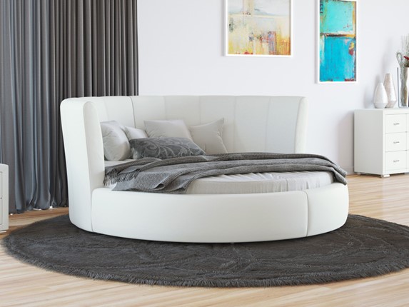 Круглая кровать Luna 200х200, Экокожа (Белый) в Коврове - изображение