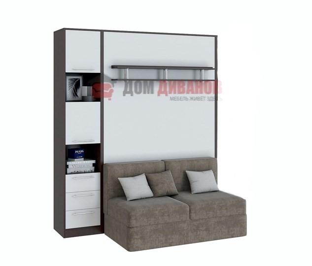 Кровать-шкаф с диваном Бела 1, с полкой ножкой с 1 пеналом, 1600х2000, венге/белый в Коврове - изображение 1
