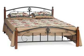 Кровать с основанием РУМБА (AT-203)/ RUMBA дерево гевея/металл, 160*200 см (Queen bed), красный дуб/черный в Коврове