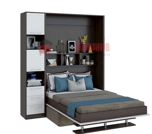 Кровать-шкаф с диваном Бела 1, с полкой ножкой с 1 пеналом, 1600х2000, венге/белый в Коврове - изображение