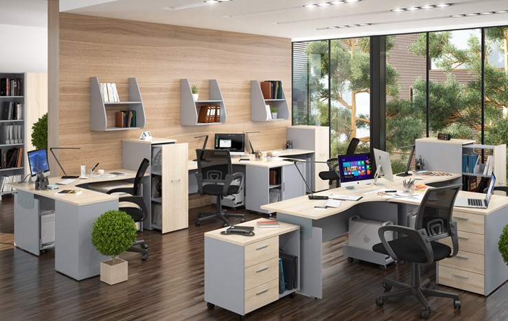 Офисный набор мебели OFFIX-NEW для 4 сотрудников с двумя шкафами во Владимире - изображение 1
