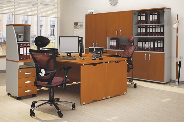 Офисный набор мебели Милан для 2 сотрудников с тумбочками и большим шкафом во Владимире - изображение