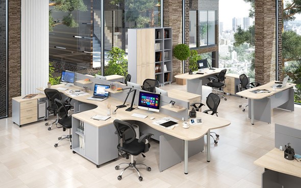 Офисный набор мебели OFFIX-NEW для 4 сотрудников с двумя шкафами в Коврове - изображение