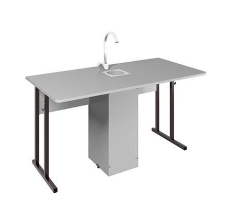 Детский стол 2-местный для кабинета химии Стандарт 5, Пластик Серый/Коричневый во Владимире - изображение