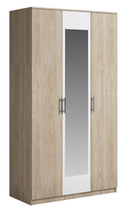 Шкаф 3 двери Светлана, с зеркалом, белый/дуб сонома во Владимире - изображение