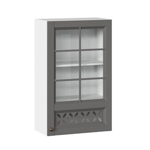 Шкаф на кухню Амели-3 600 высокий со стеклом ЛД 299.450.000.046, Белый/Оникс серый в Коврове