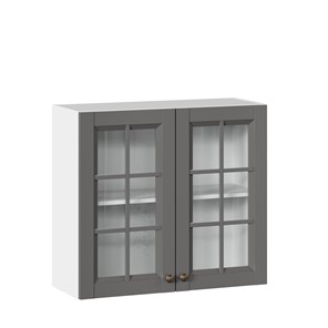 Навесной кухонный шкаф Амели-3 800 со стеклом ЛД 299.360.000.034, Белый/Оникс серый в Коврове
