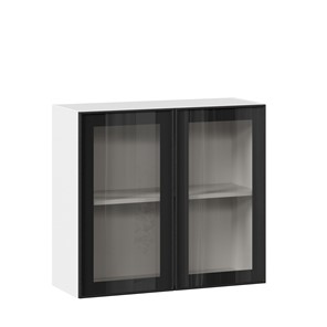 Шкаф кухонный со стеклом 800 Индиго ЛД 298.360.000.023, Белый/Чёрный в Коврове