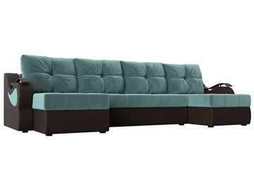 П-образный диван Меркурий П, Бирюзовый\Коричневый (Велюр\Экокожа) в Коврове