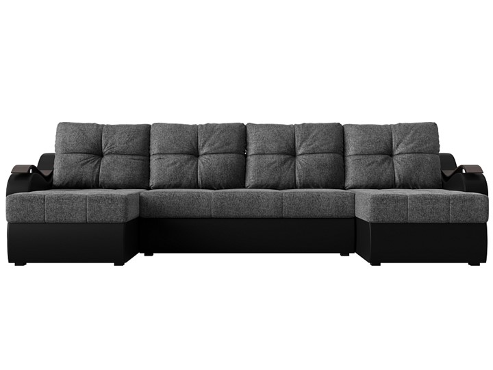 П-образный диван Меркурий П, Серый/черный (рогожка/экокожа) в Коврове - изображение 1