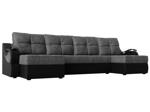 П-образный диван Меркурий П, Серый/черный (рогожка/экокожа) в Коврове - изображение