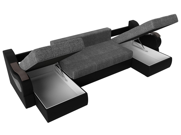 П-образный диван Меркурий П, Серый/черный (рогожка/экокожа) в Коврове - изображение 6
