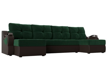П-образный диван Меркурий П, Зеленый\Коричневый (Велюр\Экокожа) в Коврове