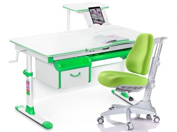 Комплект растущая парта + стул Mealux EVO Evo-40 Z (арт. Evo-40 Z + Y-528 KZ) / (стол+полка+кресло+чехол)/ белая столешница / цвет пластика зеленый в Коврове