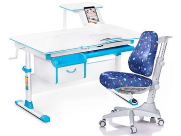 Комплект растущая парта + стул Mealux Mealux EVO Evo-40 BL (арт. Evo-40 BL + Y-528 F) / (стол+полка+кресло) / белая столешница / цвет пластика голубой в Коврове
