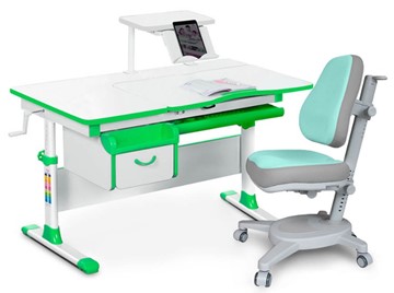 Комплект растущая парта + стул Mealux EVO Evo-40 Z (арт. Evo-40 Z + Y-110 TG) / (стол+полка+кресло) / белый, зеленый, серый во Владимире