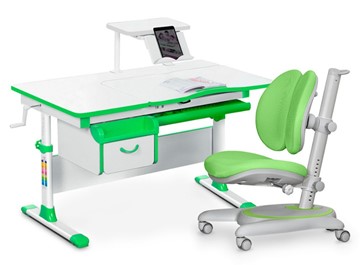 Комплект растущая парта + стул Mealux EVO Evo-40 Z (арт. Evo-40 Z + Y-115 KZ) / (стол+полка+кресло+чехол), белый, зеленый в Коврове