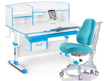 Комплект растущая парта + стул Mealux-EVO Evo-50 BL (арт. Evo-50 BL + Y-528 KBL) / (стол+полка+кресло) / белая столешница / цвет пластика голубой в Коврове