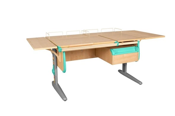 Детский стол-трансформер 1/75-40 (СУТ.25) + Polka_z 1/600 (2 шт.) + Polka_b 1/550 (2 шт.)  + Tumba 1 бежевый/серый/аквамарин в Коврове - изображение