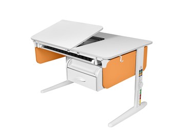 Детский стол-трансформер L/70-45 (СУТ 62) с лотком и навесной тумбой, белый/белый/оранжевый в Коврове